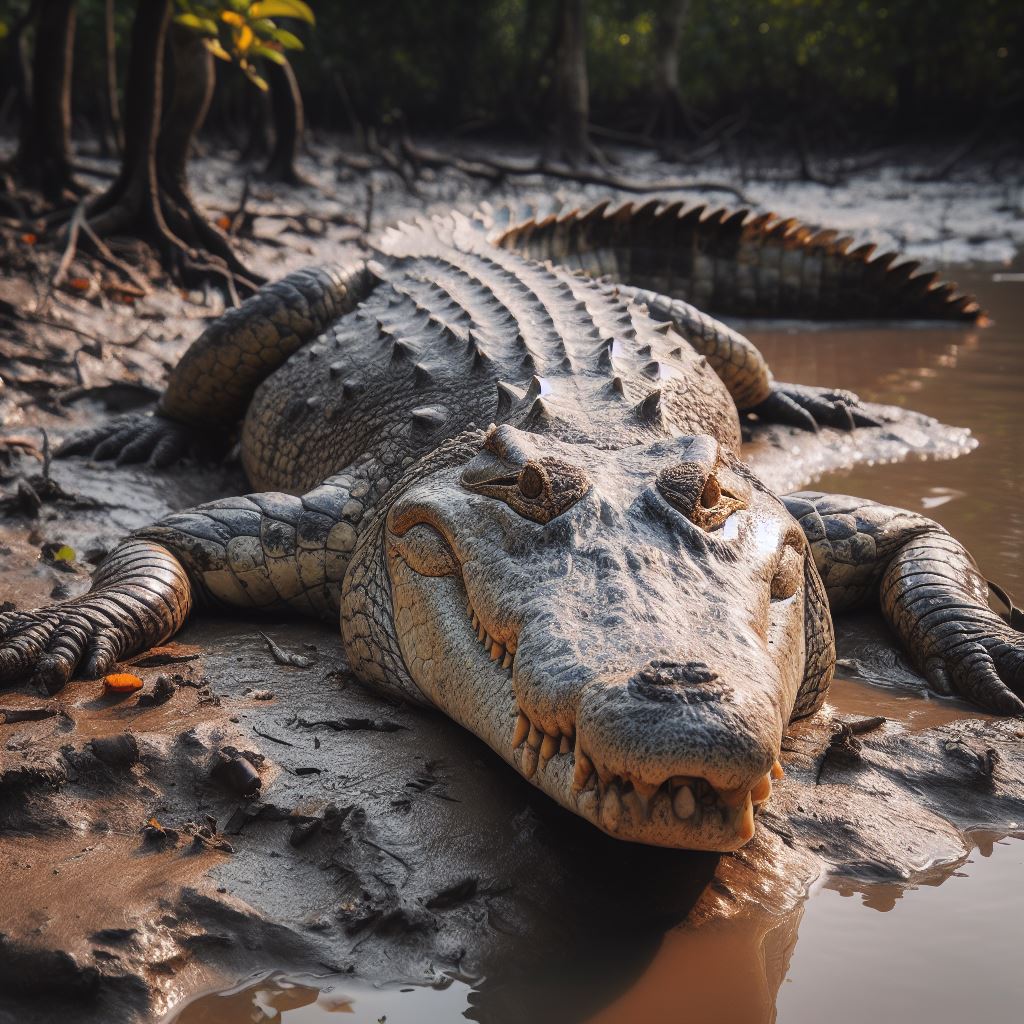 Saltwater Crocodile lurking on the shoreline