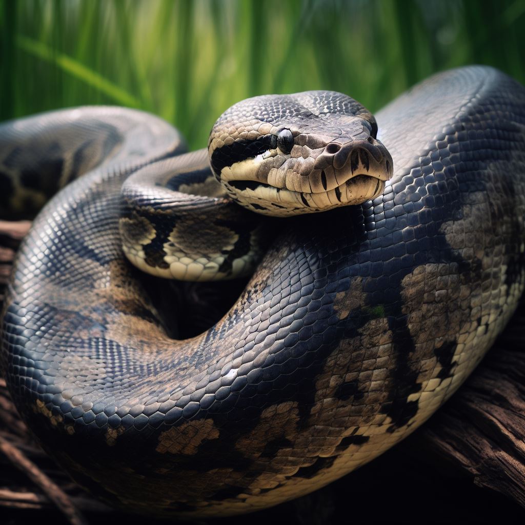 Green Anaconda slithering in the wild