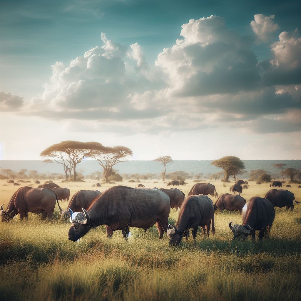Cape Buffalo standing formidably in the grasslands